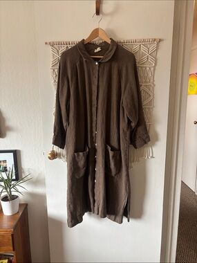 Beaton Linen raglan coat dress in brown XL
